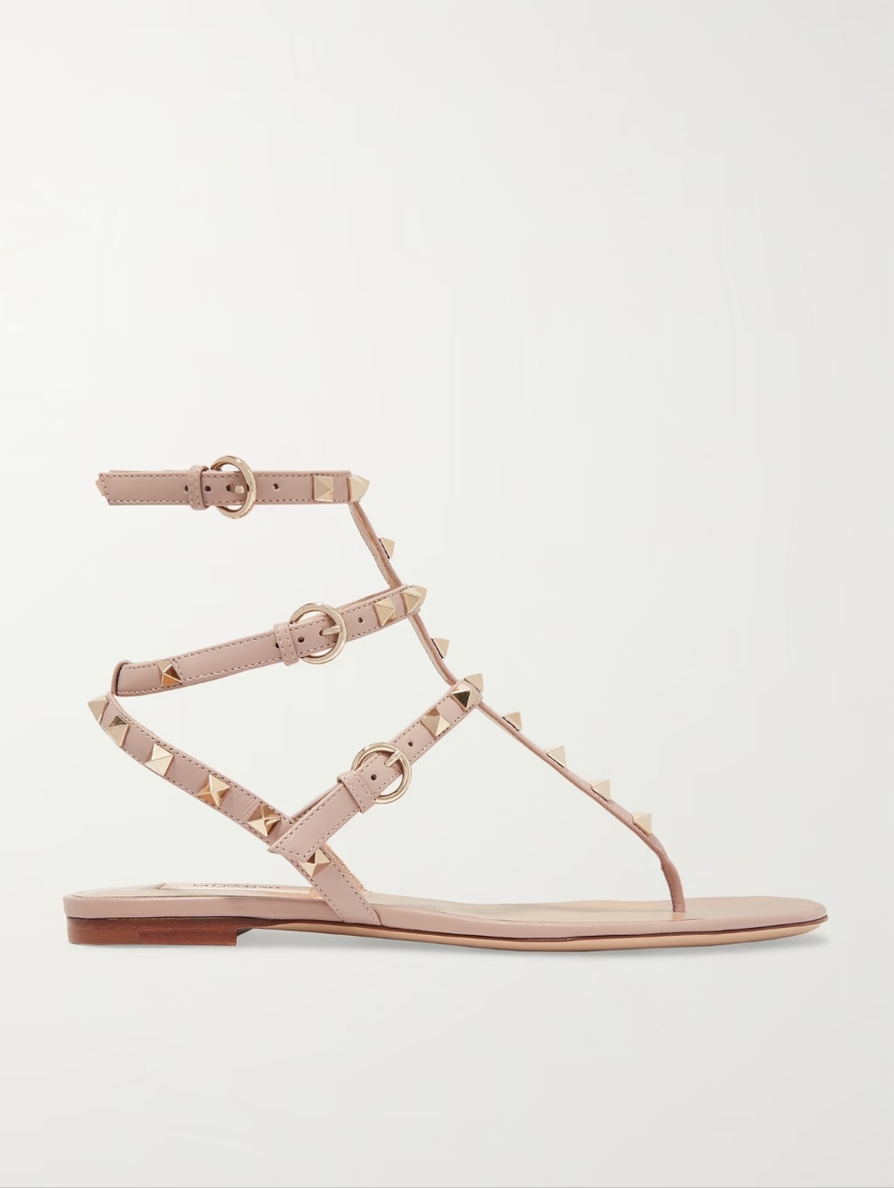 Valentino Garavani Rockstud Poudre Nude Thong Flat  Gladiator Sandals Size 37